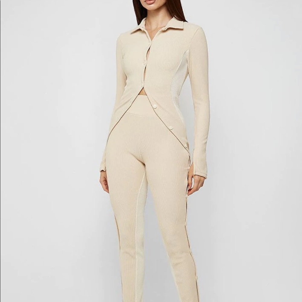 Maniere De Voir Ribbed Longline Cardigan in Beige NWT